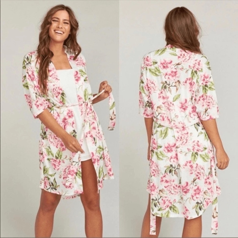 Show Me Your MuMu Garden Of Blooms White Pink Floral Brie Robe Size Small
